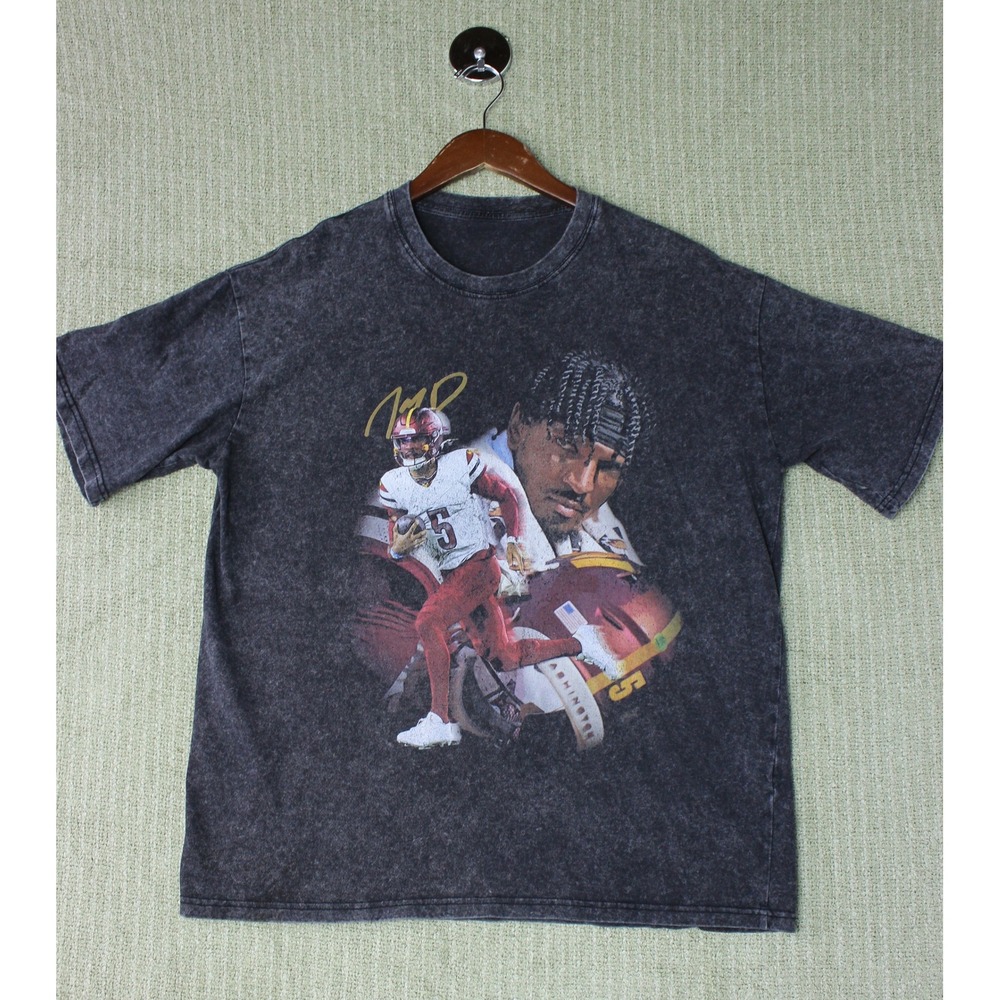 Jayden Daniels Washington Commanders Graphic T-Shirt Acid Wash Charcoal Mens L